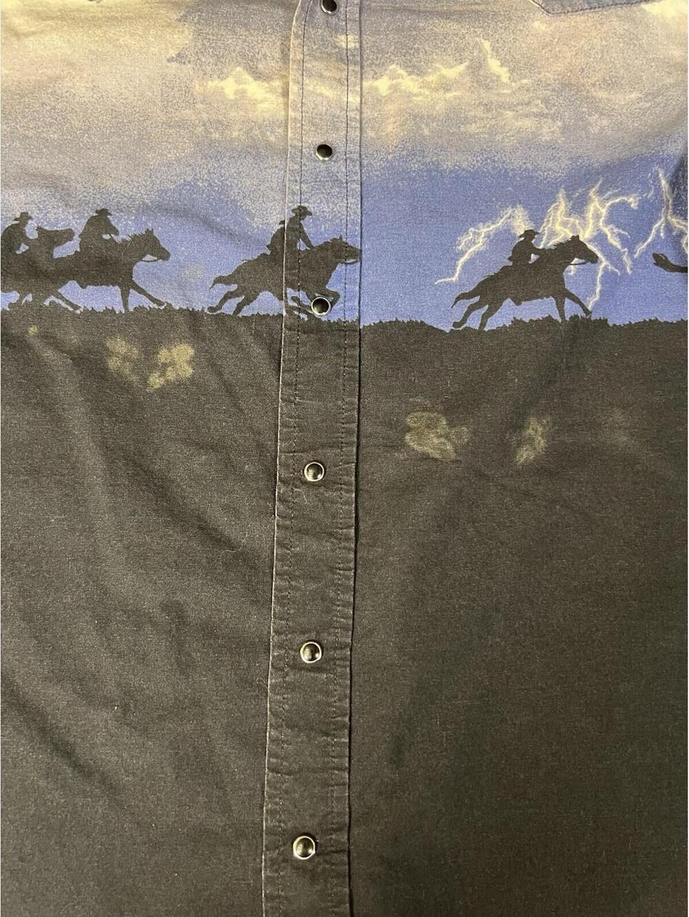 Vintage Wrangler Western Lightning Horse Pearl Snap Shirt Medium - Picture 9 of 9